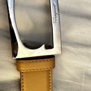 Salvatore Ferragamo Tan Belt with Silver Buckle